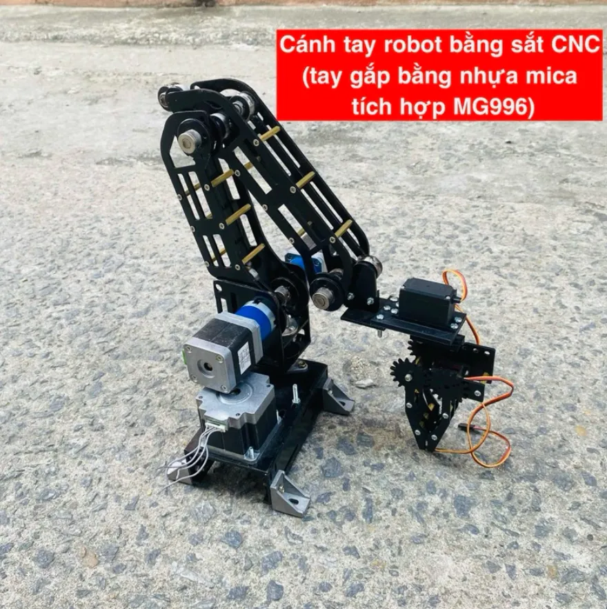 Product image of Cánh tay robot FULL kim loại kèm động cơ bước giảm tốc (lắp ráp sẵn như hình, vật liệu sắt CNC)